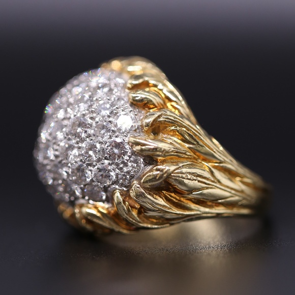 Antique 7 carat diamond yellow gold and platinum ring